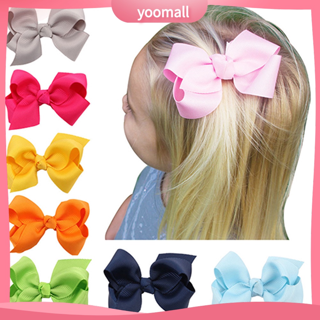 Kẹp tóc nơ màu trơn dễ thương cho bé gái