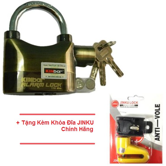 Ổ Khóa Báo Động Chống Trộm KINBAR (Chính Hãng) + Tặng Kèm Ổ Khóa Đĩa JINKU (Chính Hãng)