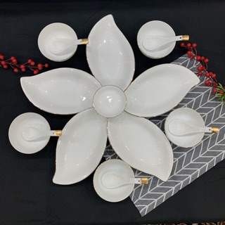 Combo 5 đĩa lá thuyền gốm sứ Bát Tràng