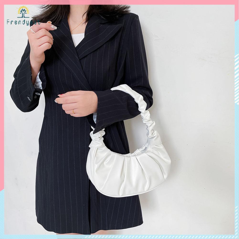 Túi kẹp nách / túi đeo vai nữ da PU xếp ly màu trơn thời trang cổ điển sức chứa lớn