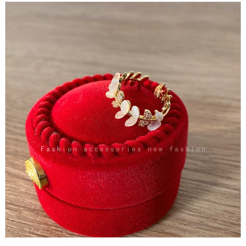 Nhẫn đeo ngón tay thiết kế chiếc lá đính đá opal thời trang dành cho nữ