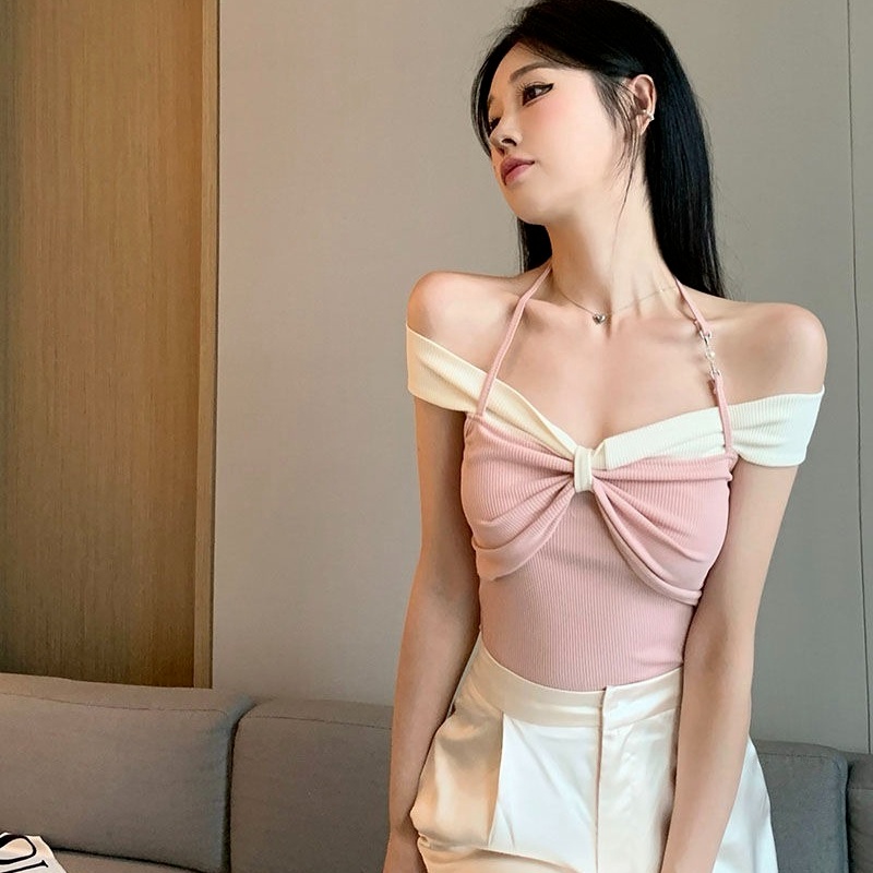 Áo Thun Cổ Yếm Dáng Ngắn Thời Trang Mùa Hè Xinh Xắn Cho Nữ