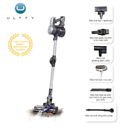 Máy hút bụi lau nhà cầm tay không dây thông minh Ultty V08 - Lực hút 24000 pascal - Hàng chính hãng BH 24 tháng