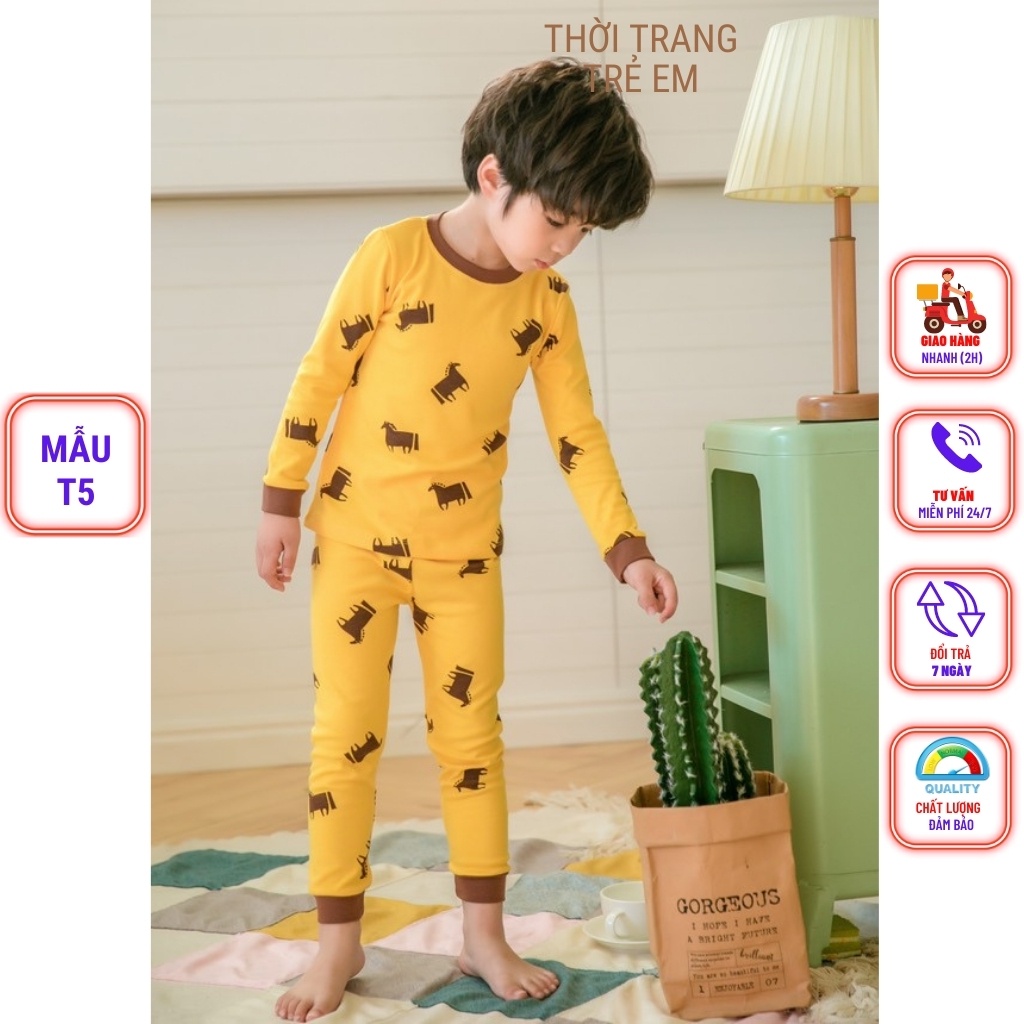 Bộ dài tay cho bé trai từ 2 đến 10 tuổi, chất COTTON dày dặn co giãn, giữ ấm giữ nhiệt tốt - HK KIDS