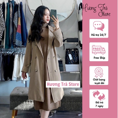Áo Khoác Nâu Tây Mix Váy Tăm Suông Dài, Áo Choàng Nữ Chất Tuyết Mưa Dày Dặn Phong Cách Hàn Quốc, Dễ Phối Đồ Tôn Da Dáng