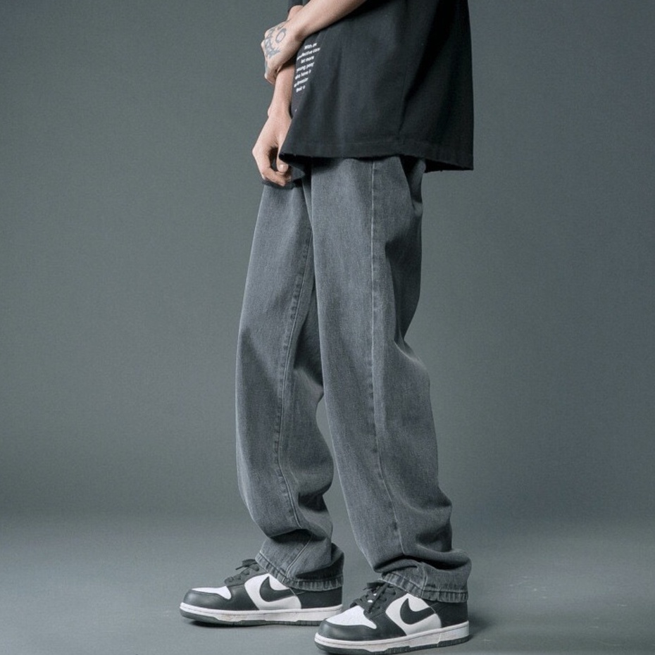 Quần jean nam BASIC ống suông rộng dáng baggy Wash 2 màu đen - xám BeU Fashion