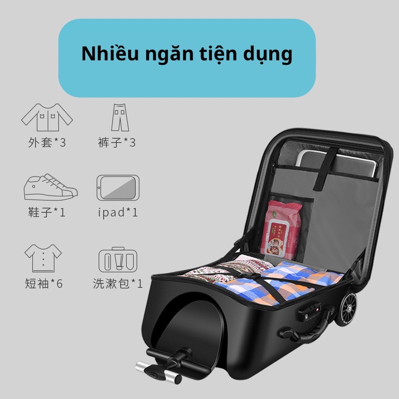 Vali xe đẩy, vali ghế ngồi 2in1 cho bé du lịch tiện lợi size 20 inch