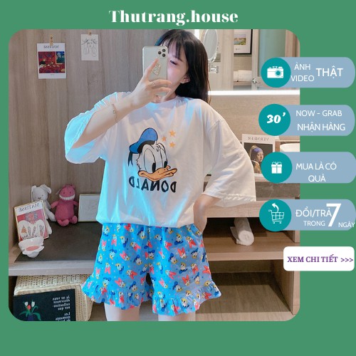 Đồ ngủ nữ ngắn tay bộ pijama họa tiết in hình donald M02