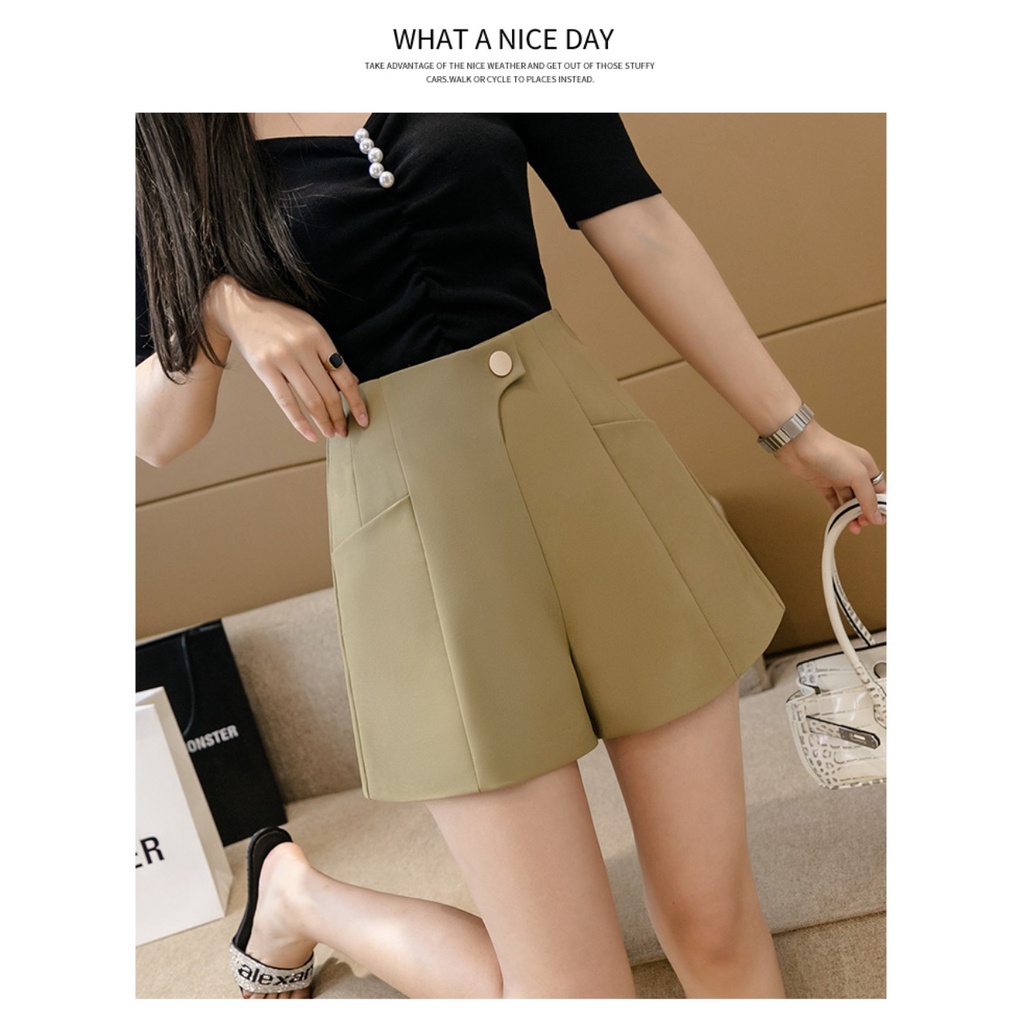 Quần đùi nữ short ngắn ống rộng lưng cao, quần sooc thời trang công sở dạo phố mùa hè 2022 màu trắng đen xa | BigBuy360 - bigbuy360.vn