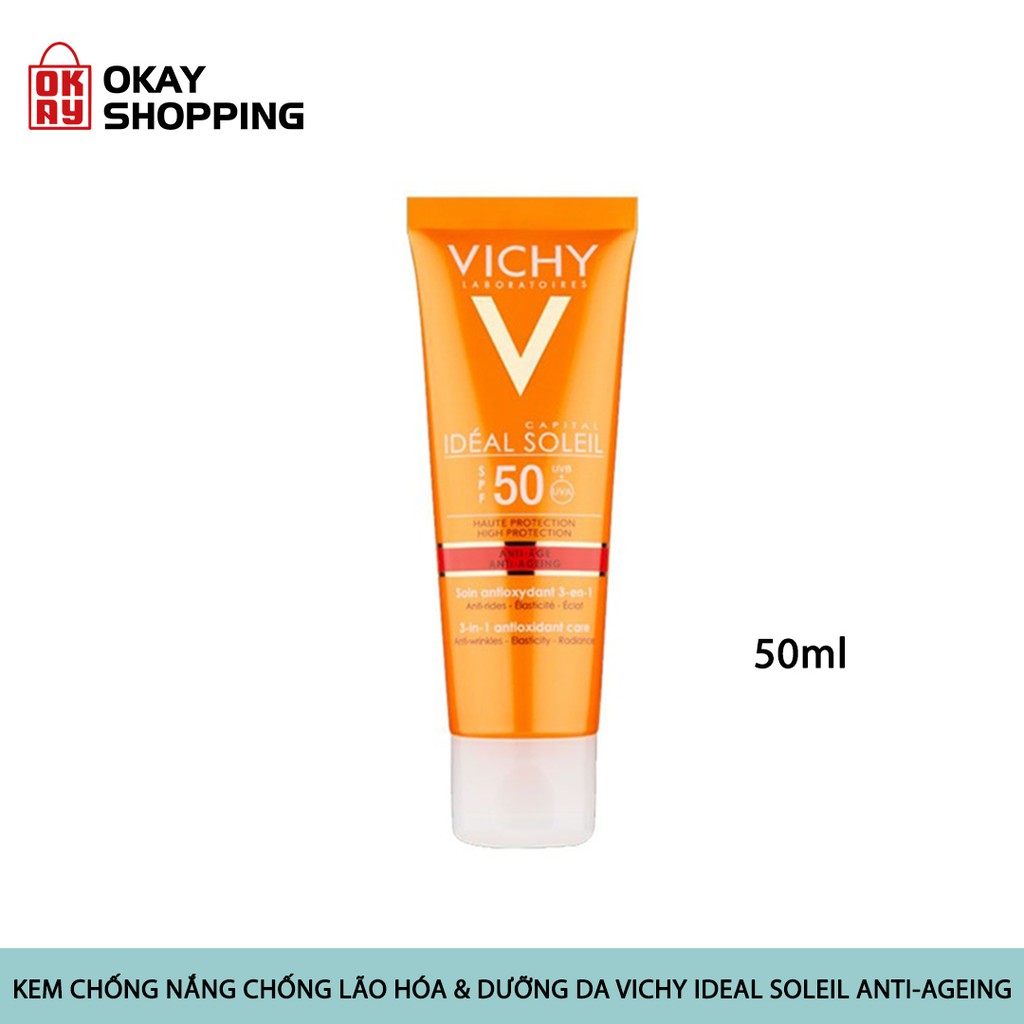 Kem chống nắng chống lão hóa & dưỡng da spf 50 pa+++ Vichy ideal soleil anti-ageing 50ml