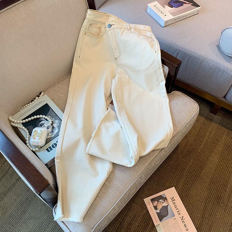 Quần Jean Trắng Lưng Cao Ống Rộng Size Nhỏ Phong Cách Mới 2022 Cho Nữ