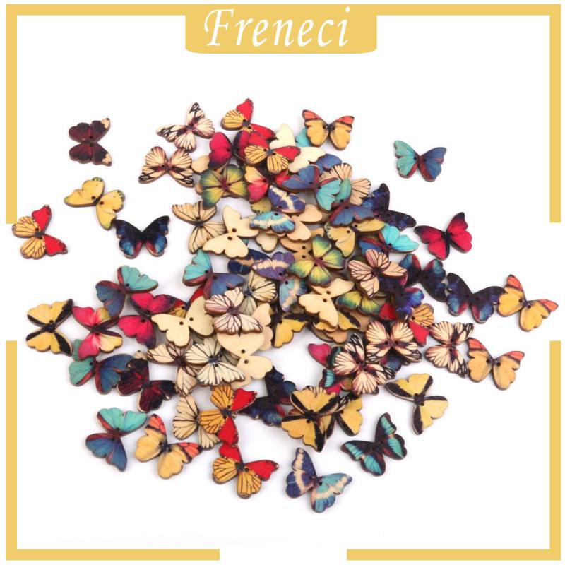 Set 100 Nút Gỗ Hình Bướm Nhiều Màu Sắc Dùng May Vá DIY