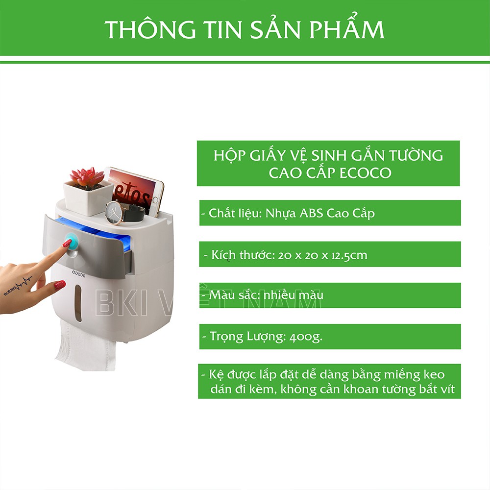 Hộp đựng Giấy Vệ Sinh ECOCO Cao cấp 2 tầng đa năng, sang trọng, tiện dụng, có ngăn kéo để đồ