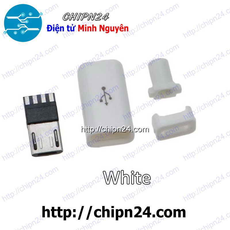 [4 CÁI] Đầu+Vỏ nhựa Micro USB V3 TRẮNG