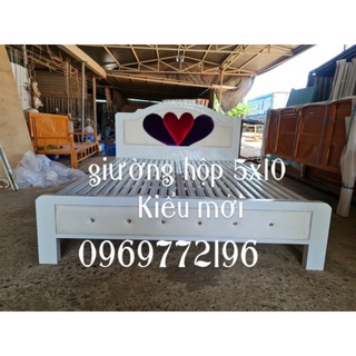 Giường sắt Hộp 5x10 Đầu Tim 1m6x2m  - Cao cấp Bảo hành 3 năm free ship HCM