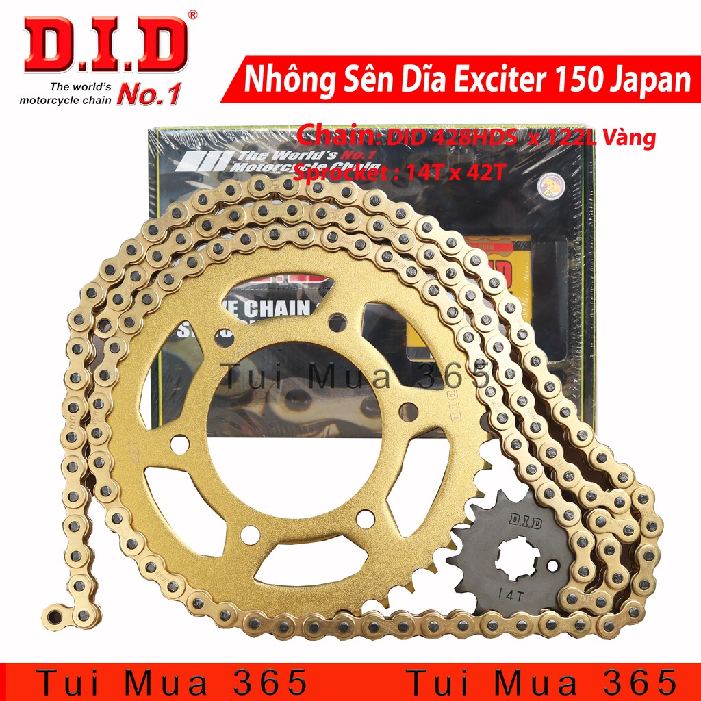 Nhông sên dĩa DID sên vàng dĩa vàng Exciter 150 Gold Japan