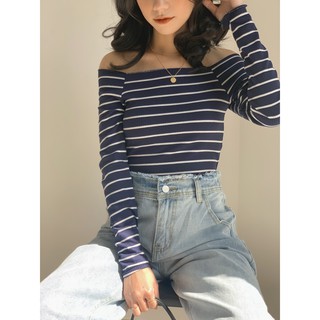 áo trễ vai thun gân dài tay kẻ TKP108 1994closet