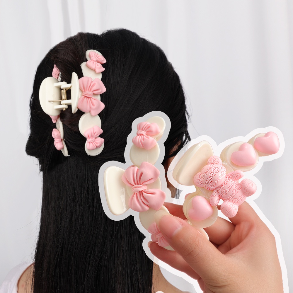 Kẹp Tóc Hình Gấu Hồng Đính Nơ Chống Trượt Dễ Thương Cho Nữ