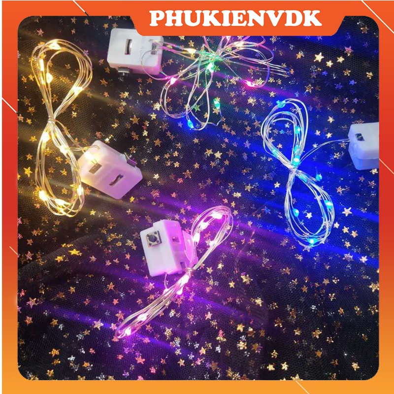 Dây đèn led trang trí fairylight đom đóm sẵn pin nhiều màu sắc 1m 2m 3m