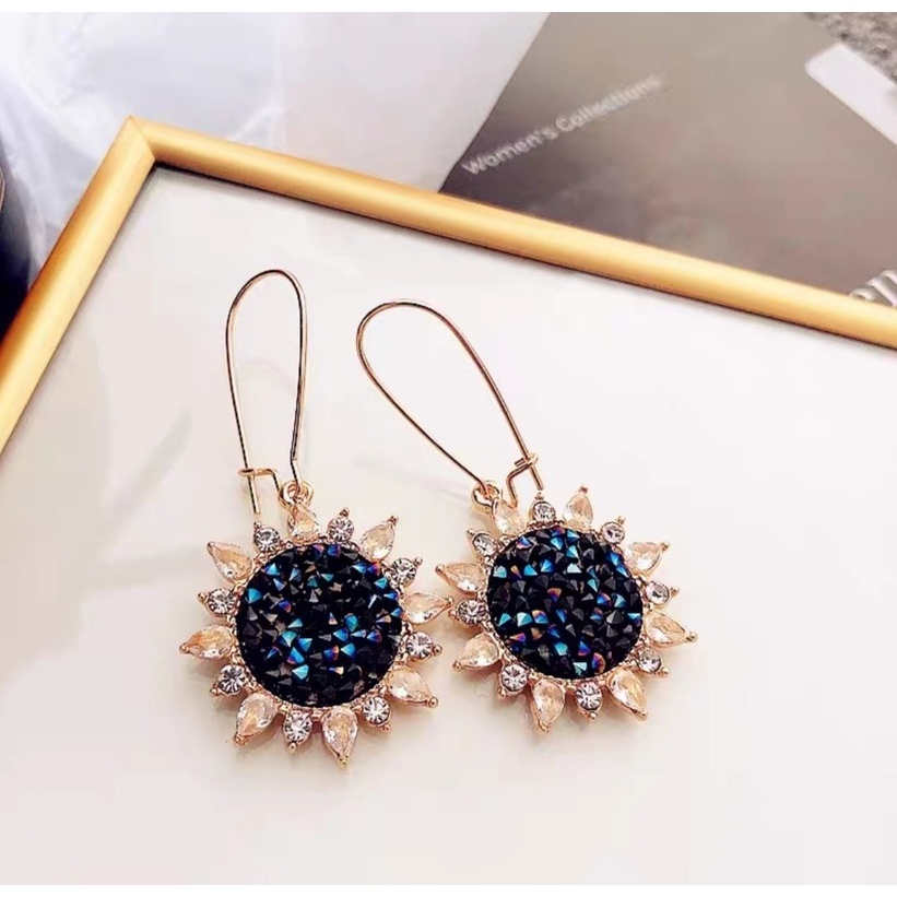 Đôi Khuyên Tai Hình Hoa Hướng Dương Đính Đá Sang Trọng Cho Nữ