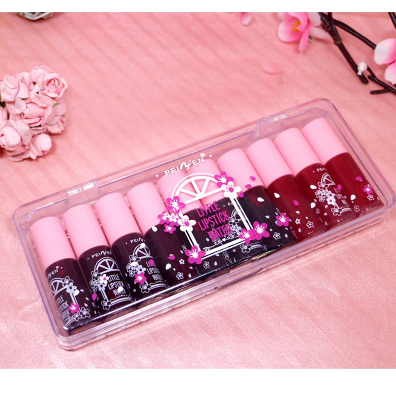 Bộ 10 thỏi son tint dưỡng ẩm kháng nước lâu trôi nhãn hiệu Peinfen | BigBuy360 - bigbuy360.vn