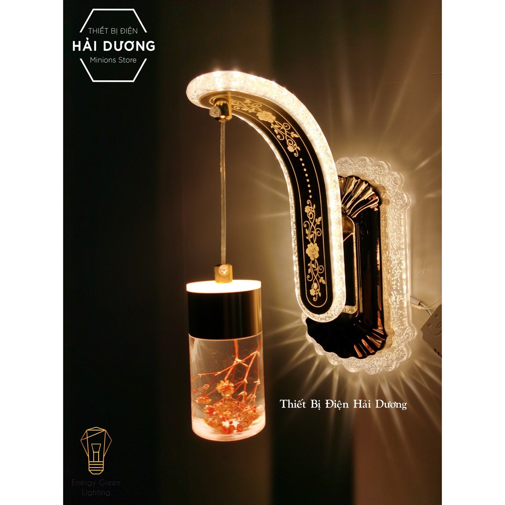 [9 Mẫu] Đèn Led Treo Tường Hiện Đại Thả Thuỷ Tinh 24w Phong Cách Bắc Âu Vintage Cành Lá Thiên Nhiên - Ánh Sáng Vàng DT