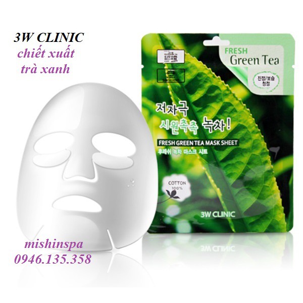 Mặt nạ 3w clinic chiết xuất trà xanh_FRESH GREEN TEA MASK SHEET 23gx10