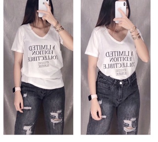 Áo thun cổ tim cotton giấy