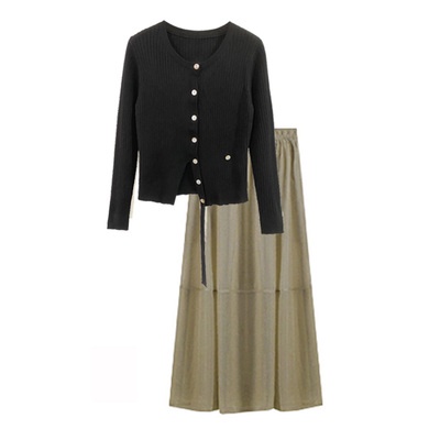 Set Áo Dệt Kim Dài Tay Và Chân Váy Midi Lưng Cao Thời Trang Mùa Thu Mới 2022 Dành Cho Nữ