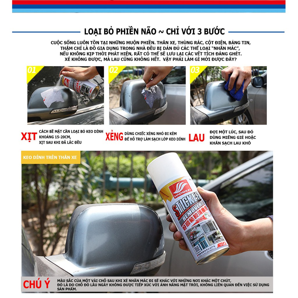 [ Đánh Là Sạch ] Chai Xịt Tẩy Keo, Sơn ATM, Băng Dính - Vệ Sinh Nhựa Đường HAOSHUN Sticker Remover AZOZO