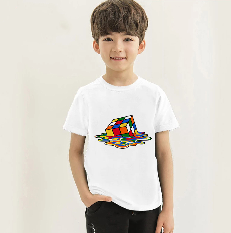 Áo Thun Tay Ngắn In Hình Khối Rubik Cho Bé