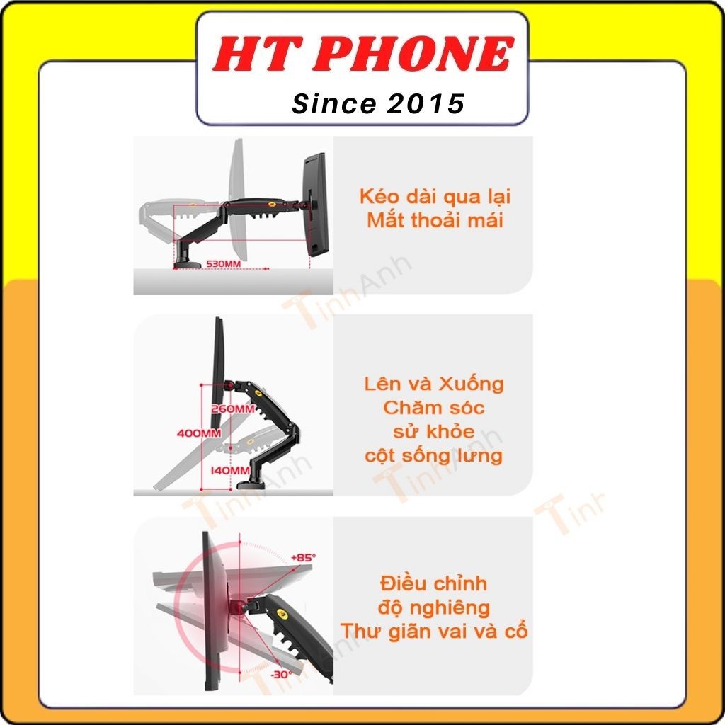 Giá treo màn hình máy tính bằng kinh loại dùng cho màn kích thước 17 - 30 inch chịu tải đến 9kg mẫu mới 2021 - HTPHONE