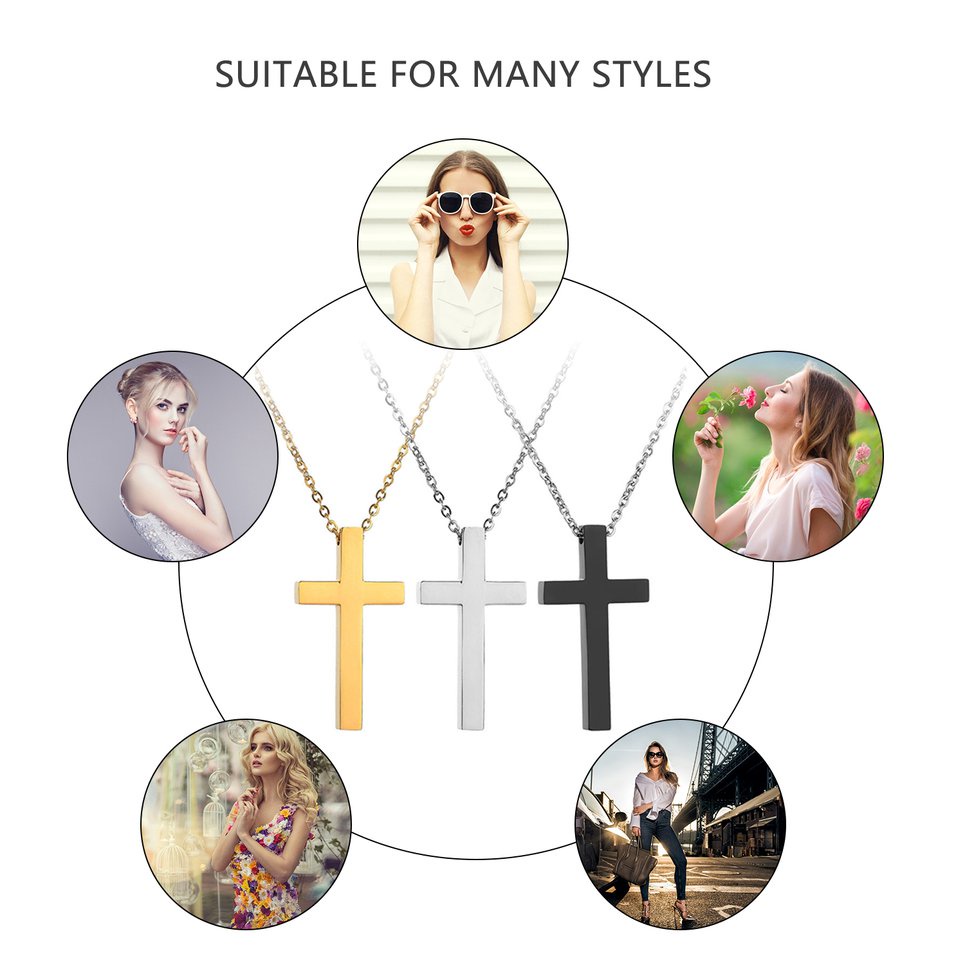 Polished Cross Necklace Titanium Steel Cross Crucifix Pendant Necklace