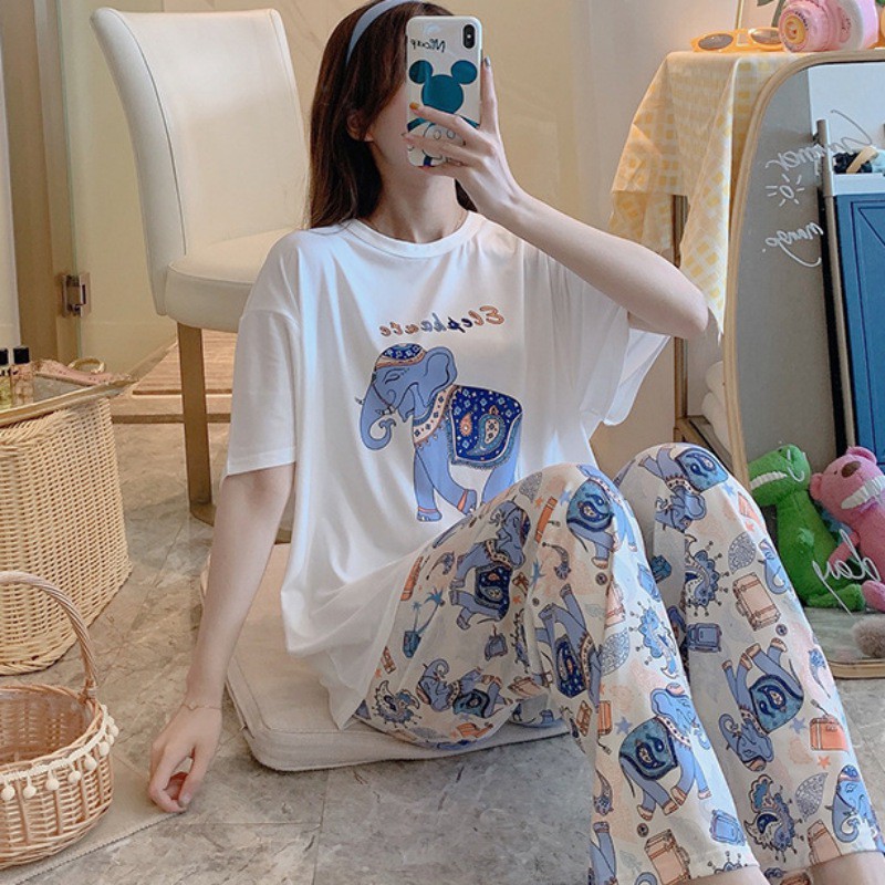Bộ Đồ Ngủ Ngắn Tay In Họa Tiết Hoạt Hình Xinh Xắn Dành Cho Nữ | BigBuy360 - bigbuy360.vn