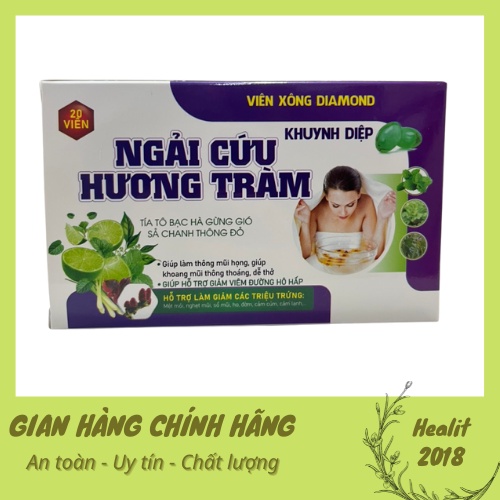 Viên xông diamond ngải cứu hương tràm khuynh diệp, tía tô bạc hà gừng gió sả chanh thông đỏ