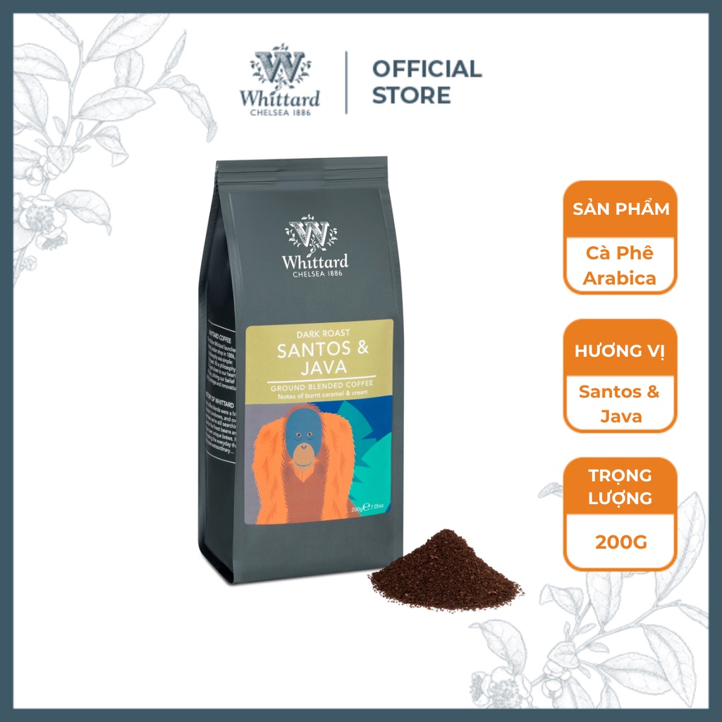 Cà phê Anh Quốc Whittard Santos & Java (xay sẵn, túi 200g)