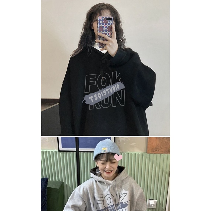 Áo Hoodie Dáng Rộng Không Viền Lót Lông Cừu Thời Trang Mùa Đông Hàn Quốc Cho Nữ