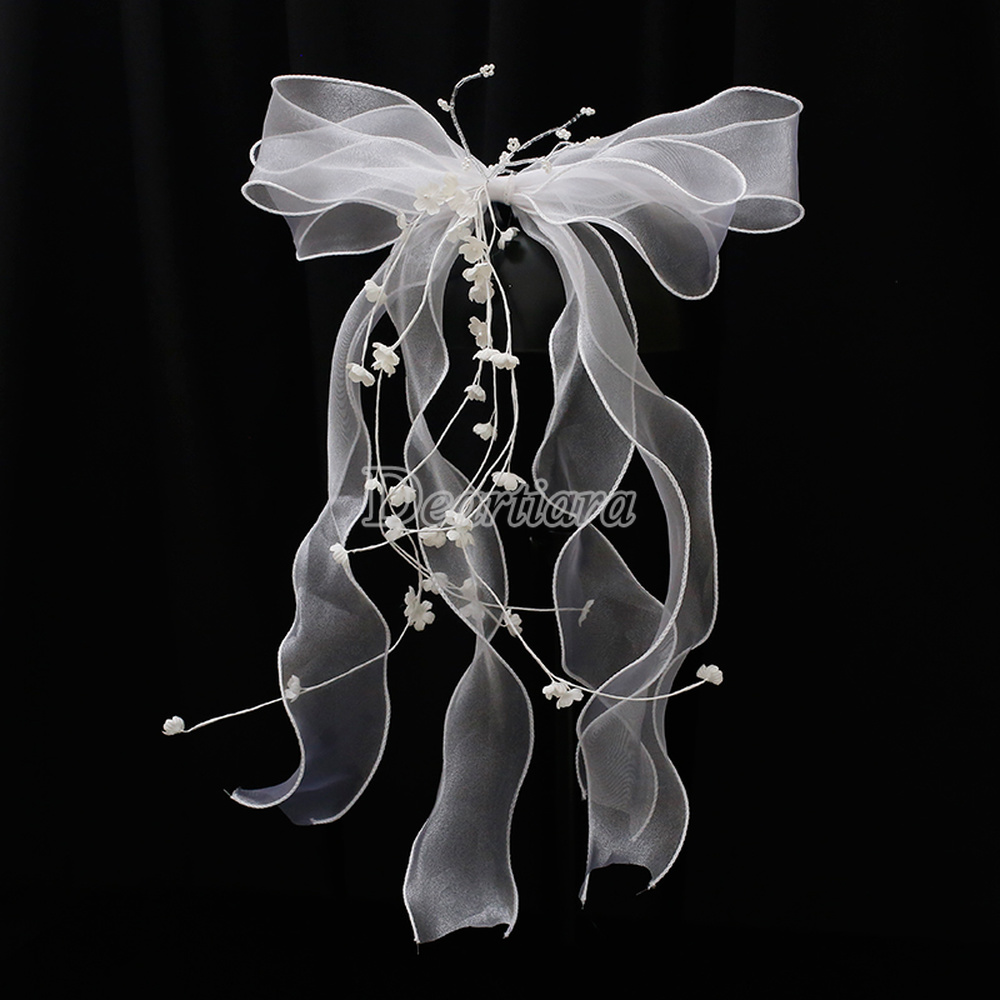 Cài tóc phối lưới thắt nơ trang trí tóc dành cho cô dâu