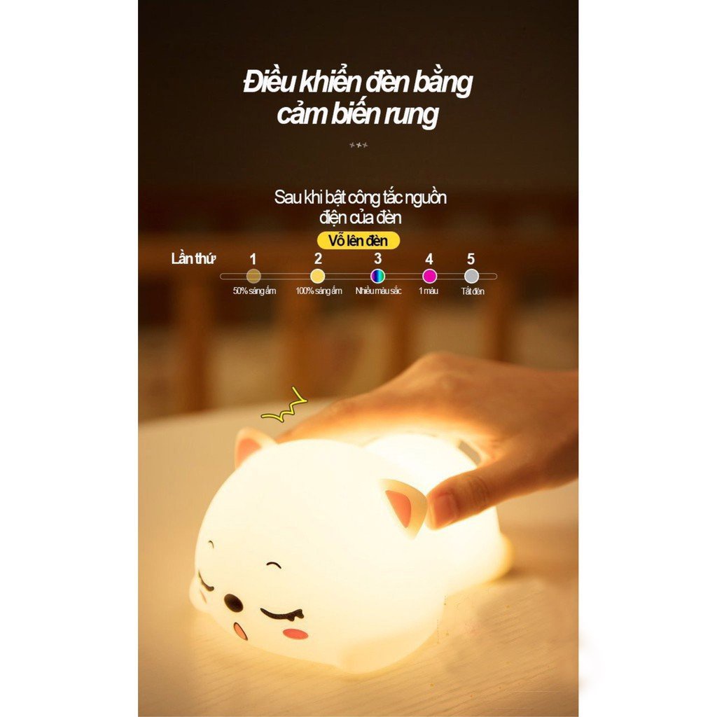 DECOR PHÒNG 💖 Đèn Ngủ Silicone Mèo Con Dễ Thương Có Điều Khiển Từ Xa - LED RGB 16 Màu