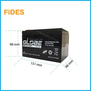 Bình ắc quy globe wp15-12se 12v 15ah, ắc quy loa kéo, bình phun, ups, xe đạp điện - fides