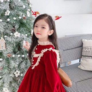 VÁY NHUNG ĐỎ VIỀN CHO BÉ