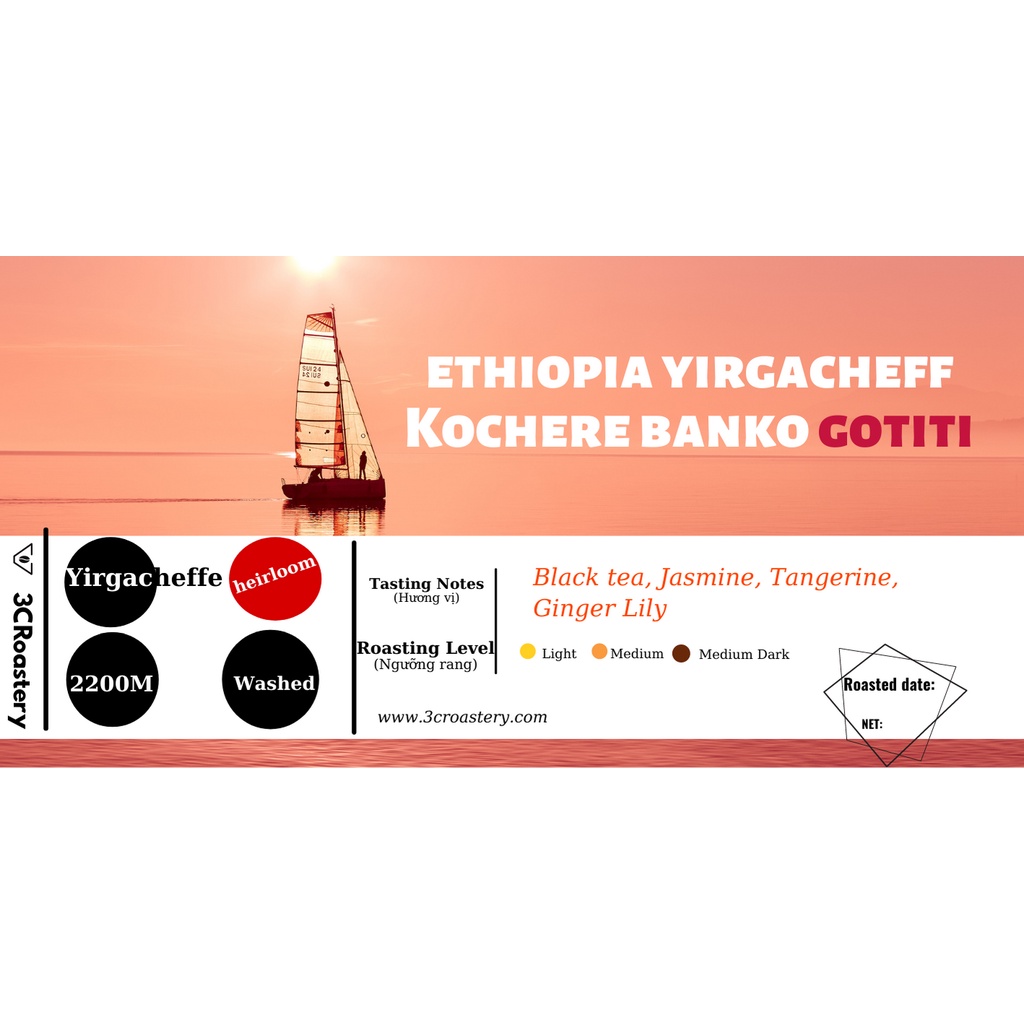 Cà phê Arabica nhập khẩu - Vùng trồng Ethiopia Yirgacheffe - 3C Roastery - phù hợp pha v60, cold brew