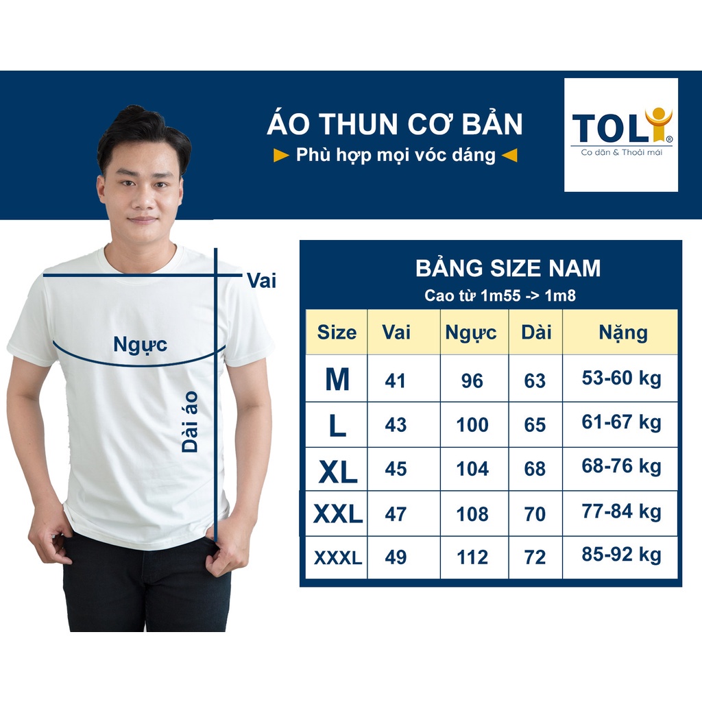 Áo Thun Nam cổ tròn TOLI, 12 màu trơn nam tính, vải Cotton cao cấp, co dãn 4 chiều [BM27]