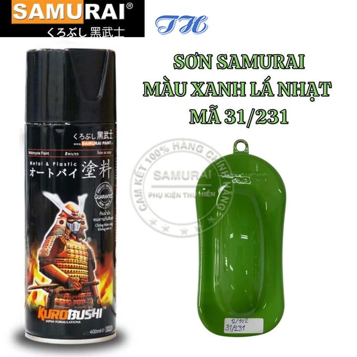 Sơn Xịt Samurai chuyên dùng cho xe máy màu xanh lá nhạt 31/231 chống cháy, chống rạn nứt, vòi xịt chống chảy