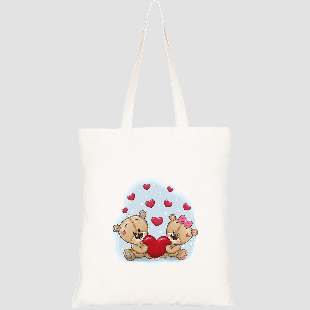 Túi vải tote canvas HTFashion in hình cute teddy bears heart on HT358