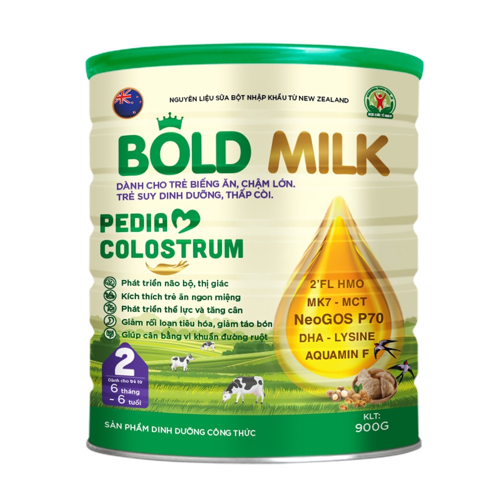 Sữa bột cho trẻ Bold Milk Pedia Colostrum, hỗ trợ trẻ biếng ăn, chậm lớn, suy dinh dưỡng, thấp còi - Hộp 900gr