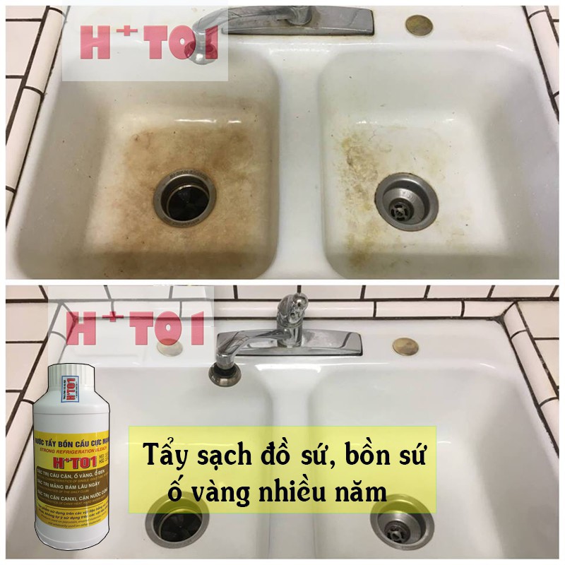 Tẩy ố, cáu bẩn đồ sứ, bồn sứ, bồn cầu HT01 (tặng pad chà)