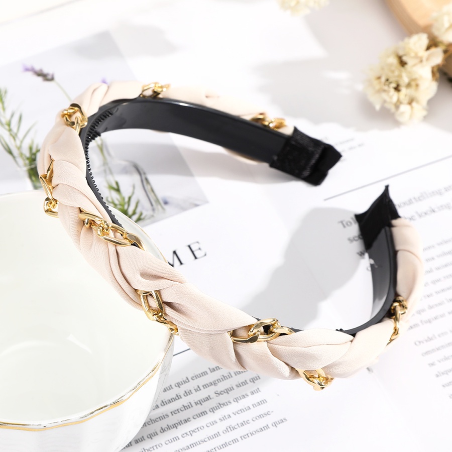 Băng đô cài tóc phối chuỗi dây kim loại màu trơn phong cách Hàn Quốc thời trang