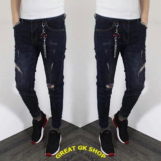 QUẦN  JEAN NAM XANH ĐẬM RÁCH GỐI NHẸ SIÊU ĐẸP-SHOP GREAT GK