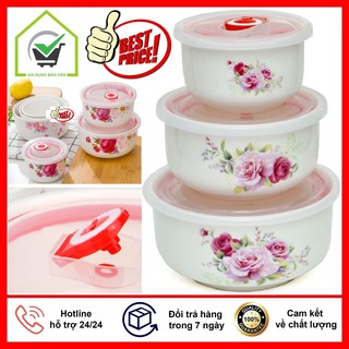 Bộ 3 Bát Sứ Có Nắp Hút Chân Không Đựng Thực Phẩm Trong Tủ Lạnh, Lò Vi Sóng, An Toàn Tiện Lợi